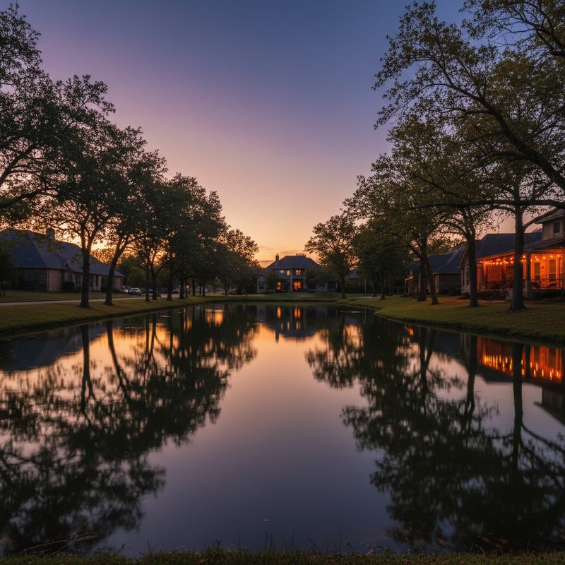 The community pond at dusk